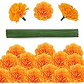 GOMALL 30 Pcs Artificial Marigold Flowers,2" Silk Marigold Flower Heads with Stems,Orange Flowers Artificial for Diwali Decor,Indian Wedding,Home,DIY Wreath Garland,Day of The Dead Decorations