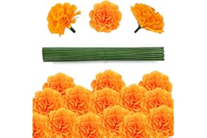 GOMALL 80 Pcs Artificial Marigold Flowers,2" Silk Marigold Flower Heads with Stems,Orange Flowers Artificial for Diwali Decor,Indian Wedding,Home,DIY Wreath Garland,Day of The Dead Decorations