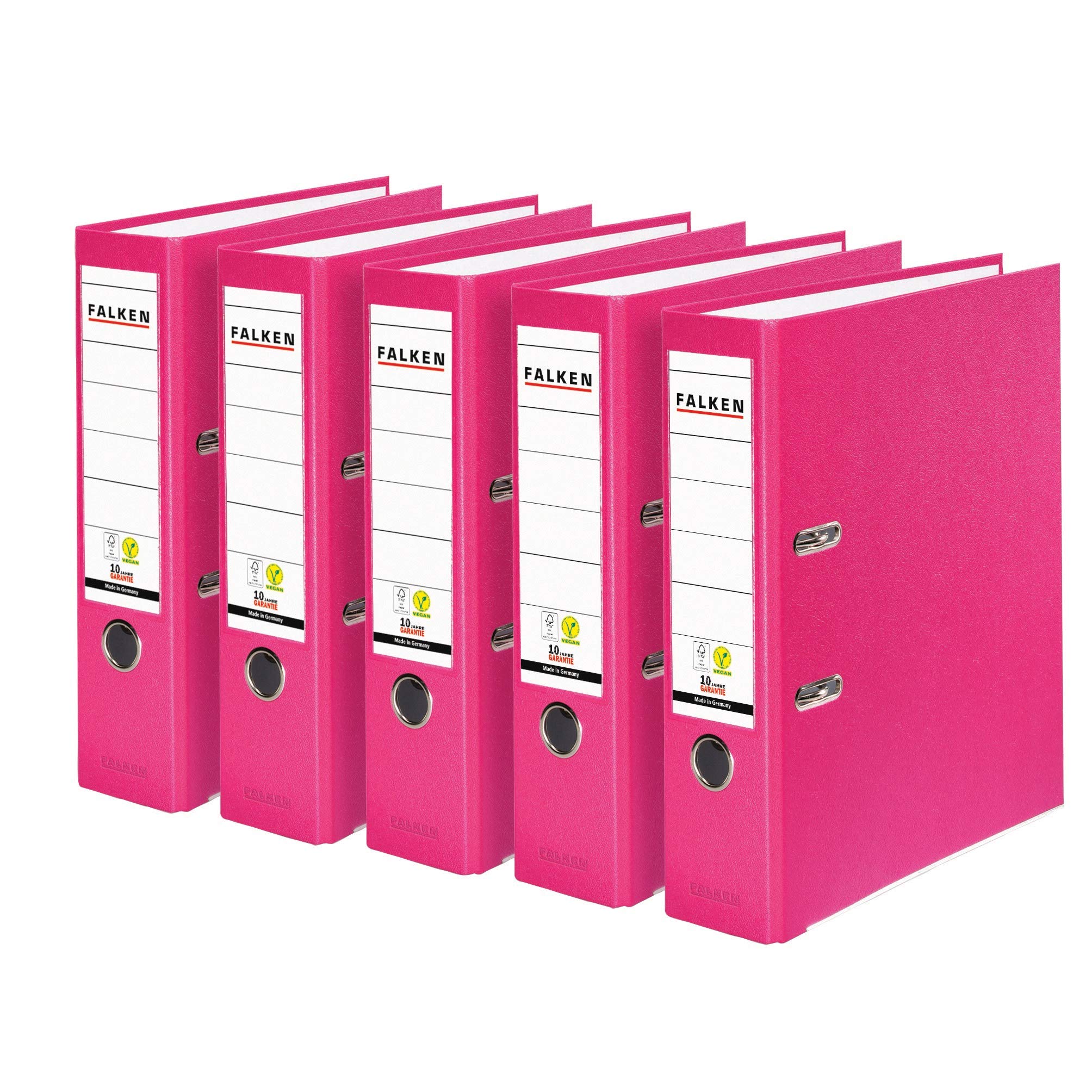 Original Falken 5-pack PP-Color plastic folders. Made in Germany. 8 cm wide DIN A4 pastel colour pink vegan ring binder file folder letter folder office folder plastic folder slotted folder