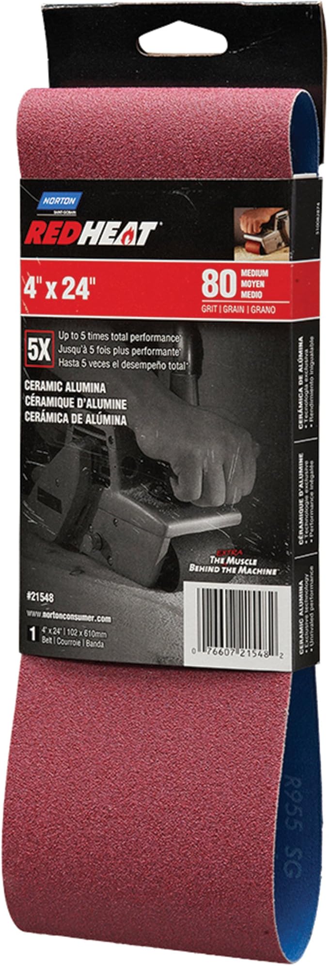 Norton 4" x 24" Redheat Ceramic Sanding Belt, 80 Grit