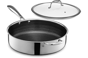 HexClad Hybrid Nonstick 5.5 Qt Deep Sauté Pan and Lid, Dishwasher and Oven-Safe, Compatible with All Cooktops