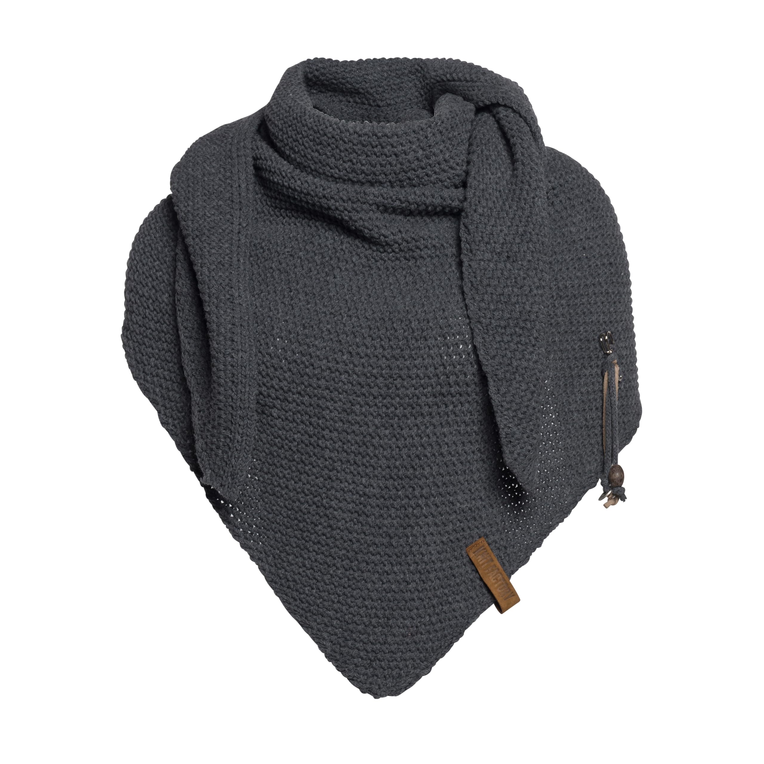 Knit Factory - Coco Knitted Shawl - Premium Triangle Scarf Women - Chunky winter scarf - Ladies scarf - Winter shawl - Manufactured in Europe - Xmas gift for women - Anthracite - 190x85 cm
