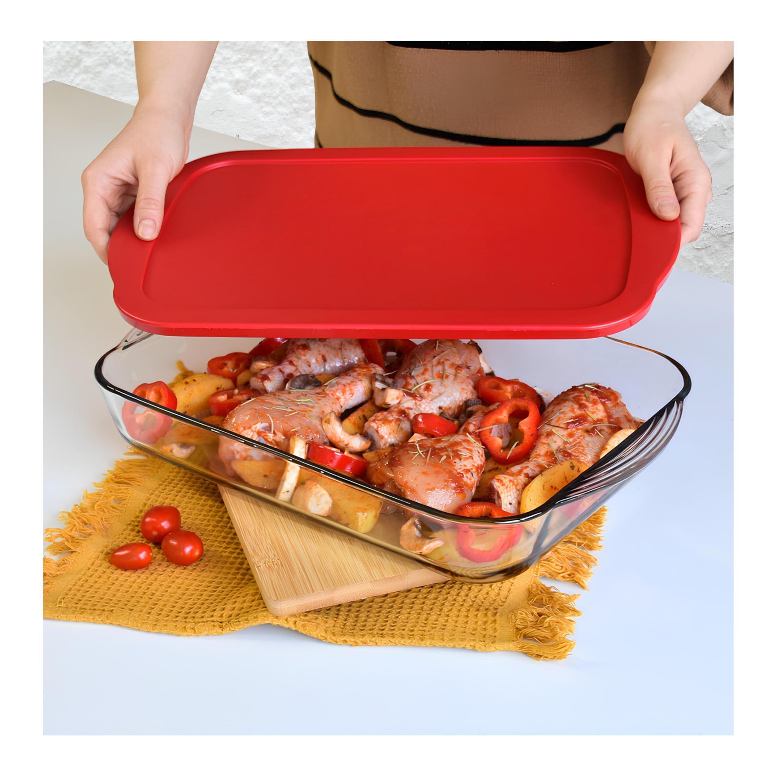 Large Glass Baking Dish with Lid, Glass Casserole Dish, Borosilicate Bakeware with Plastic Lid, 7x13 Inch 2 Quart Food Storage, Baking Dish with Lid, Oven, Stove, Microwave, Dishwasher and Refrigerator Safe Baking Dish 65 Oz