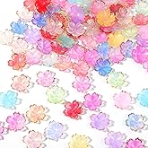 100 Pcs Blossom Beads, Acrylic Beads for Bracelet Making with Gold-Plated Flower - Gradient Clear Jewelry Bead Aesthetic Charms for DIY Necklace Decoration Gifts(Mixed-Color)