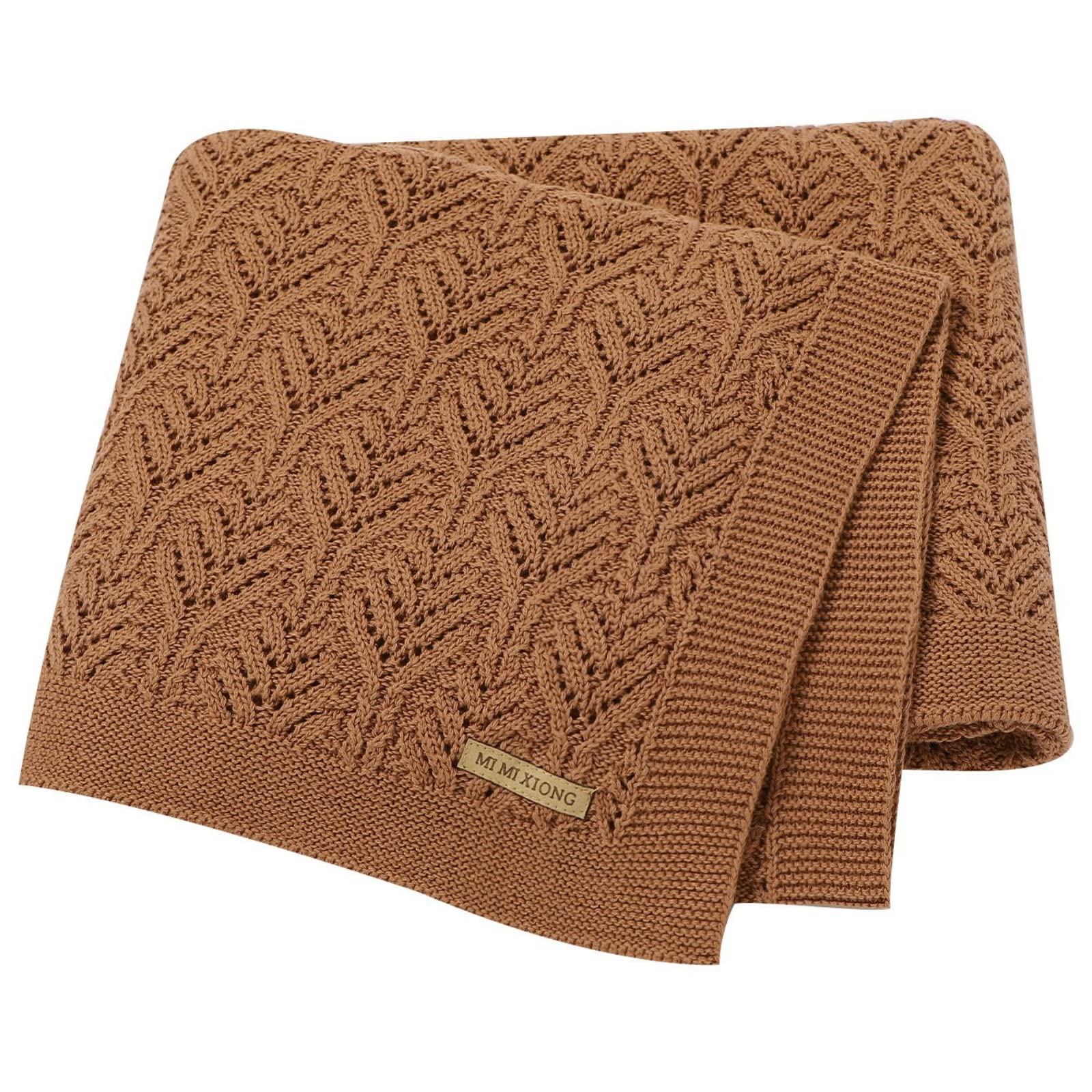 LAWKUL Baby Blanket Cellular Knitted 100% Cotton Soft Blankets for Newborn Boy Girls Toddler 100x80cm Mustard Brown