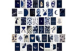 WALL67 Navy Blue Wall Collage Kits, 50 Pcs 4x6 Inch Aesthetic Wall Art Prints and Posters, Navy Room Decor and Wall Decor for Teen Girls Bedroom, Trendy Blue Photo Kit