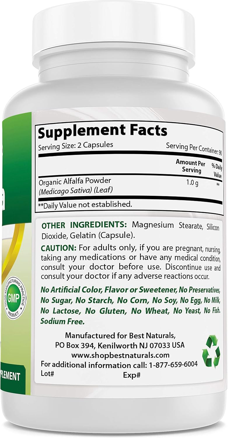 Best Naturals Alfalfa Green Super Food 500 mg 180 Capsules: Health & Personal Care