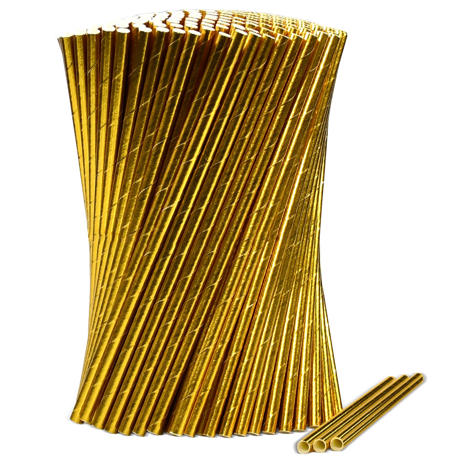 Lives on Green Gold Disposable Paper Straws, Pack of 1000, 19.7 x 0.6 cm - for Party, Wedding, Holiday