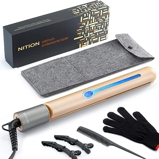 NITION Professional Salon Hair Straightener Argan Oil Tourmaline Ceramic Titanium Straightening Flat Iron for Healthy Styling,LCD 265Â°F-450Â°F,2-in-1 Curling Iron for All Hair Type,Gold,1 inch Plate best flat iron