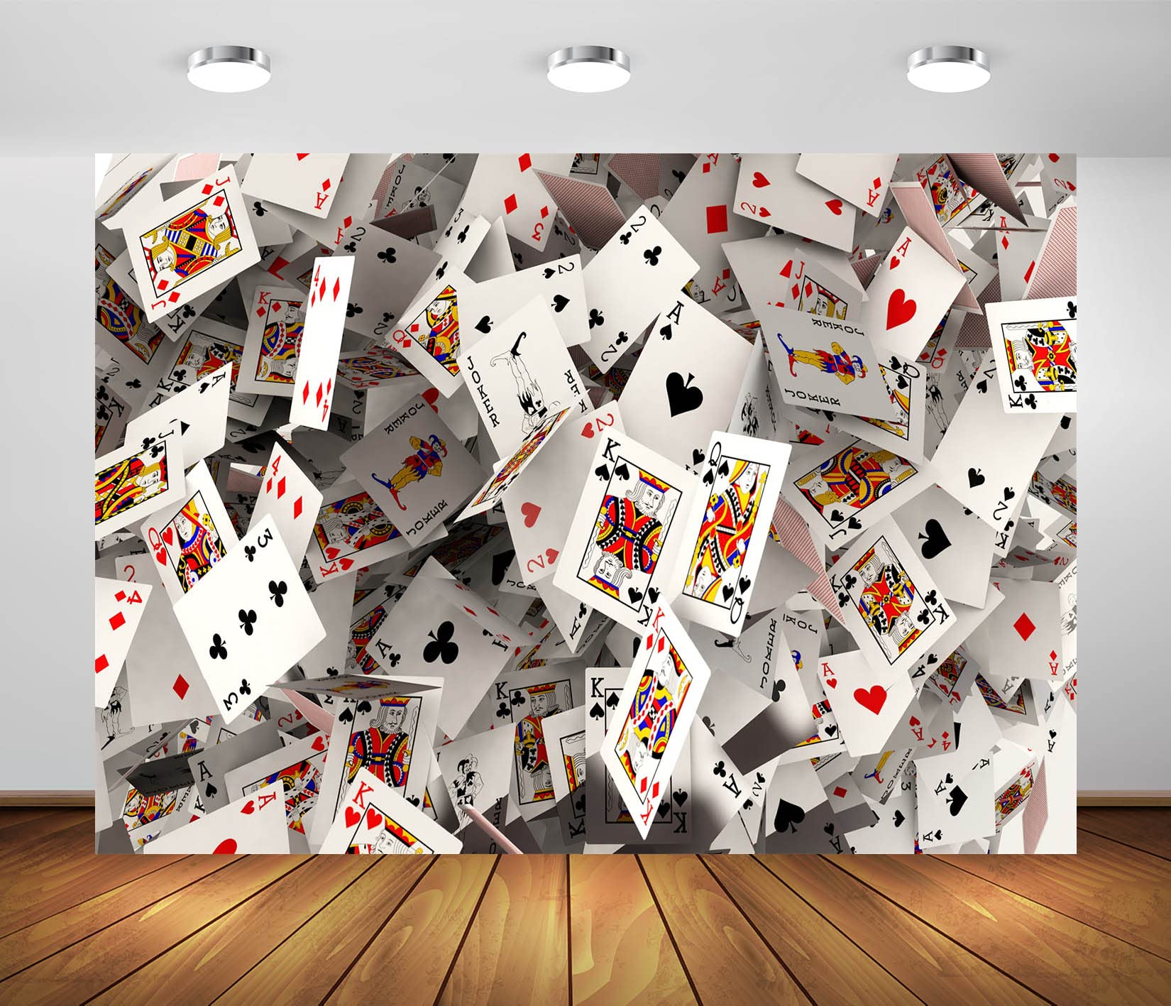 BELECO 2.1x1.5m Fabric Poker Backdrop 3D Playing Cards Photography Background Casino Party Las Vegas Party Decorations Poker Card Backdrop Photo Studio Wallpaper