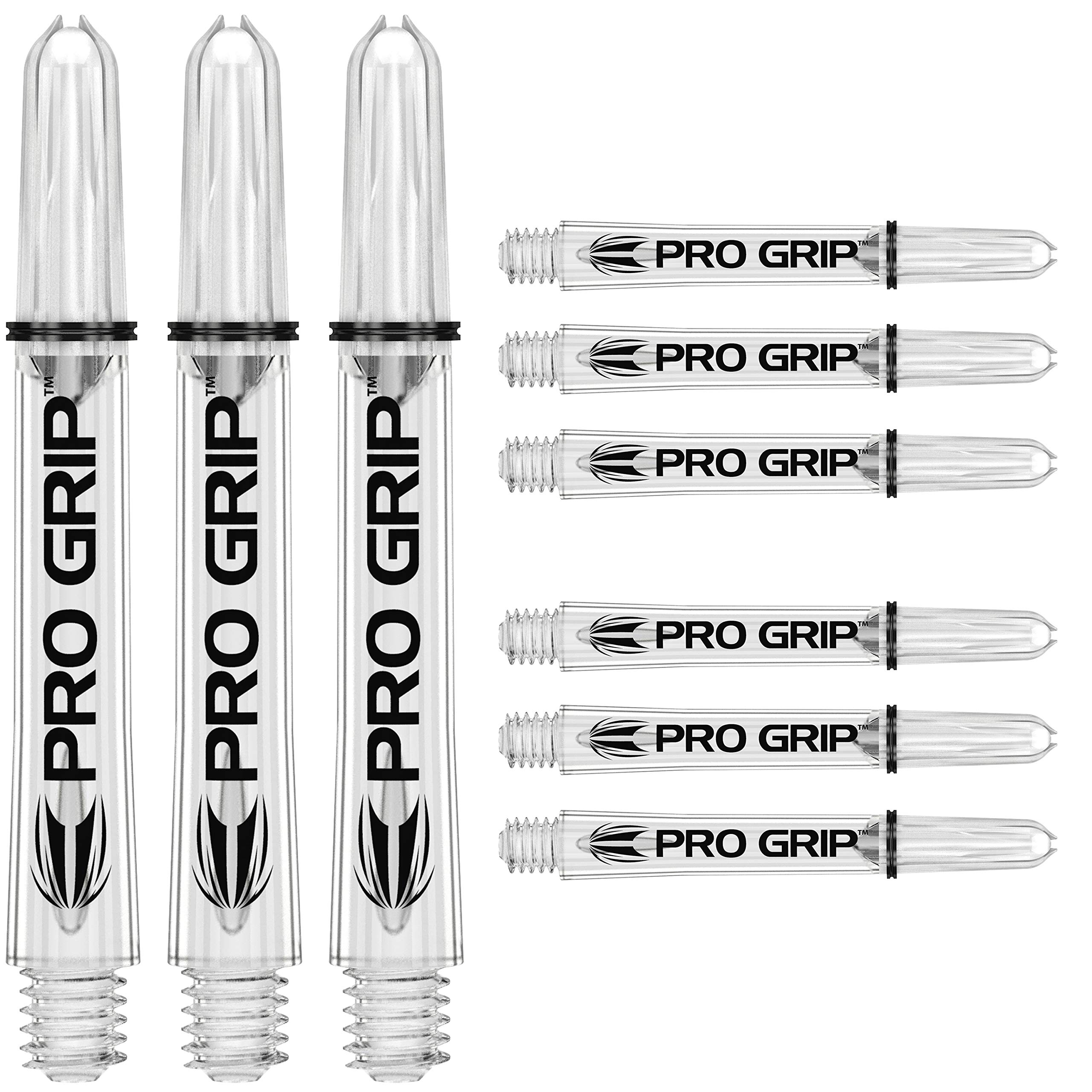 Target Darts Pro Grip Shafts – Set of 9 | Clear, Medium (48mm) | Dart Stems, Professional Darts Accessories, 2BA Shaft Multipack with Rings — image 1