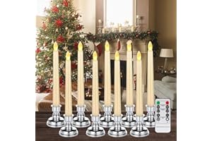 Raycare Pack of 9 LED Window Candles with Remote Timer, Flameless Taper Candles Battery Operated with Warm White Flickering Light, 7.9 Inches Taper Candlesticks with Holders(Batteries not Included)