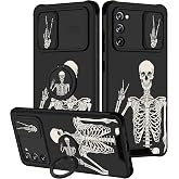 Goocrux [2in1 for Samsung Galaxy S20 FE 5G Case Skull Skeleton for Women Girls Cute Gothic Phone Cover Horror Design with Slide Camera Cover+Ring Holder Fun Spooky Boys Cases for S20FE 6.5''