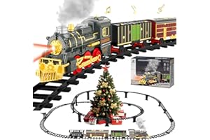Electric Train Sets for Kids Christmas Train Toys Steam Locomotive Passenger Carriages Deluxe 2-Layer Track with Lights & Sou