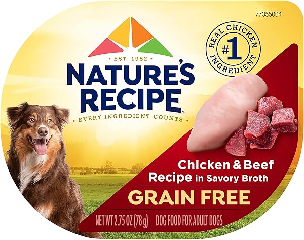 NATURE’S RECIPE GRAIN FREE CHICKEN & BEEF RECIPE IN SAVORY BROTH WET DOG FOOD, 2.75 OZ. CUP
