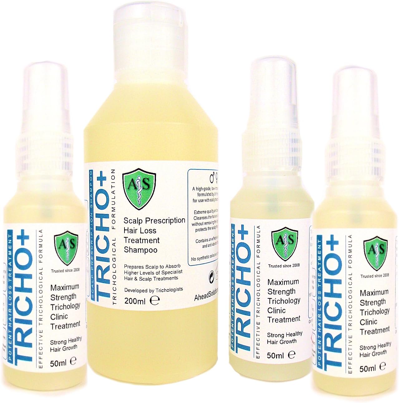 TRICHO+ Scalp Prescription Strong Minoxidil-Free Hair Loss Treatment Men Women. Treat Balding Thin Hair Conditions. Fast Acting Clinical Formula (Starter Kit With FREE Spray: 3 Sprays 1 Shampoo)