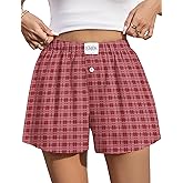 Lomon Womens Boxer Shorts Casual Summer Pajama Lounge Sleep Pj Gingham Plaid Shorts Y2K Beach Bottoms