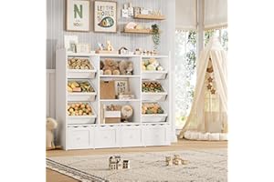 HITHOS 55" W Kids Toy Storage Organizer, Large Toy Box with Bookshelf, Toy Chest with 3 Cubes Storage Organizer, 6 Toy Organizers and Storage Bins, 4 Rolling Drawers for Kids Room, Playroom, White