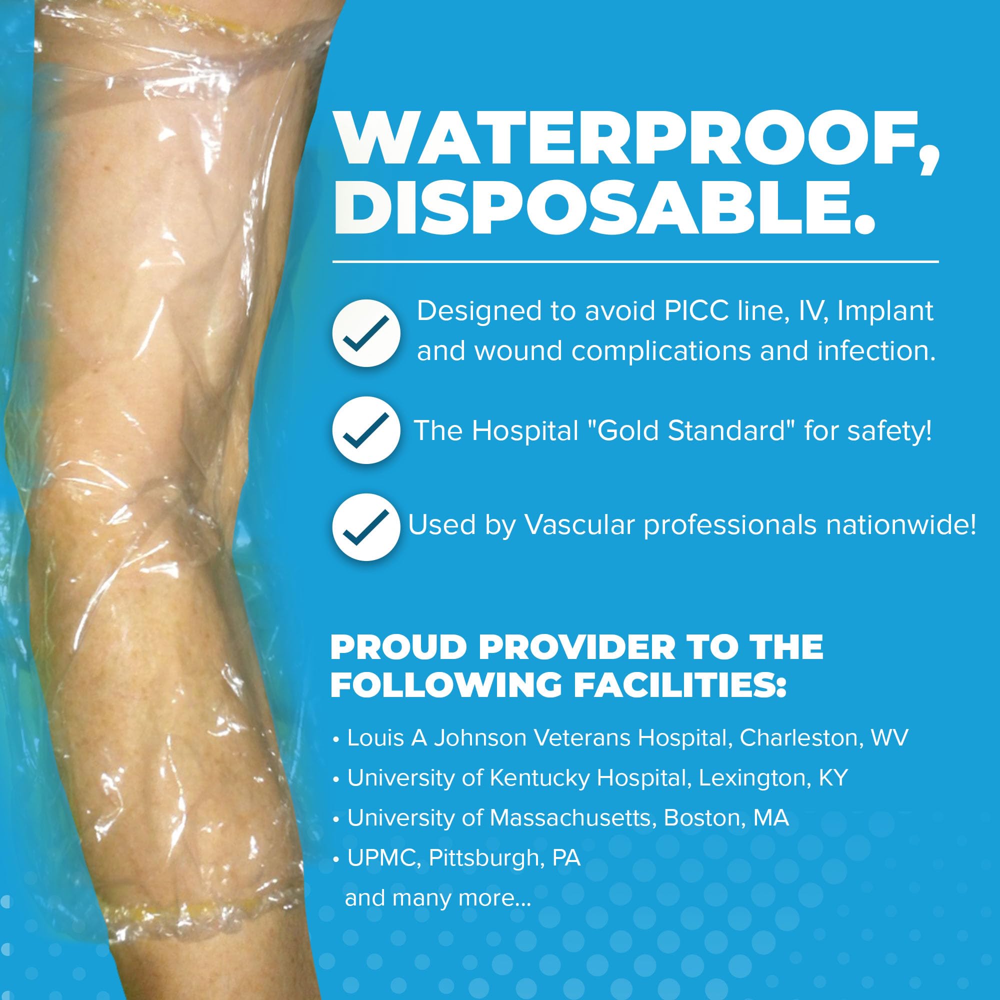 PICC Line Shower Sleeve Cover Protector- 25 Pack- Small arm- Knee Waterproof Broken Wound Elbow Surgery- Fits Circumference of 9 to 16 inches- Bandage