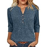 XMTOPYE Womens Sweaters 3/4 Length Sleeve Tops Fall Fashion V Neck Casual Sweatshirt Winter Clothes