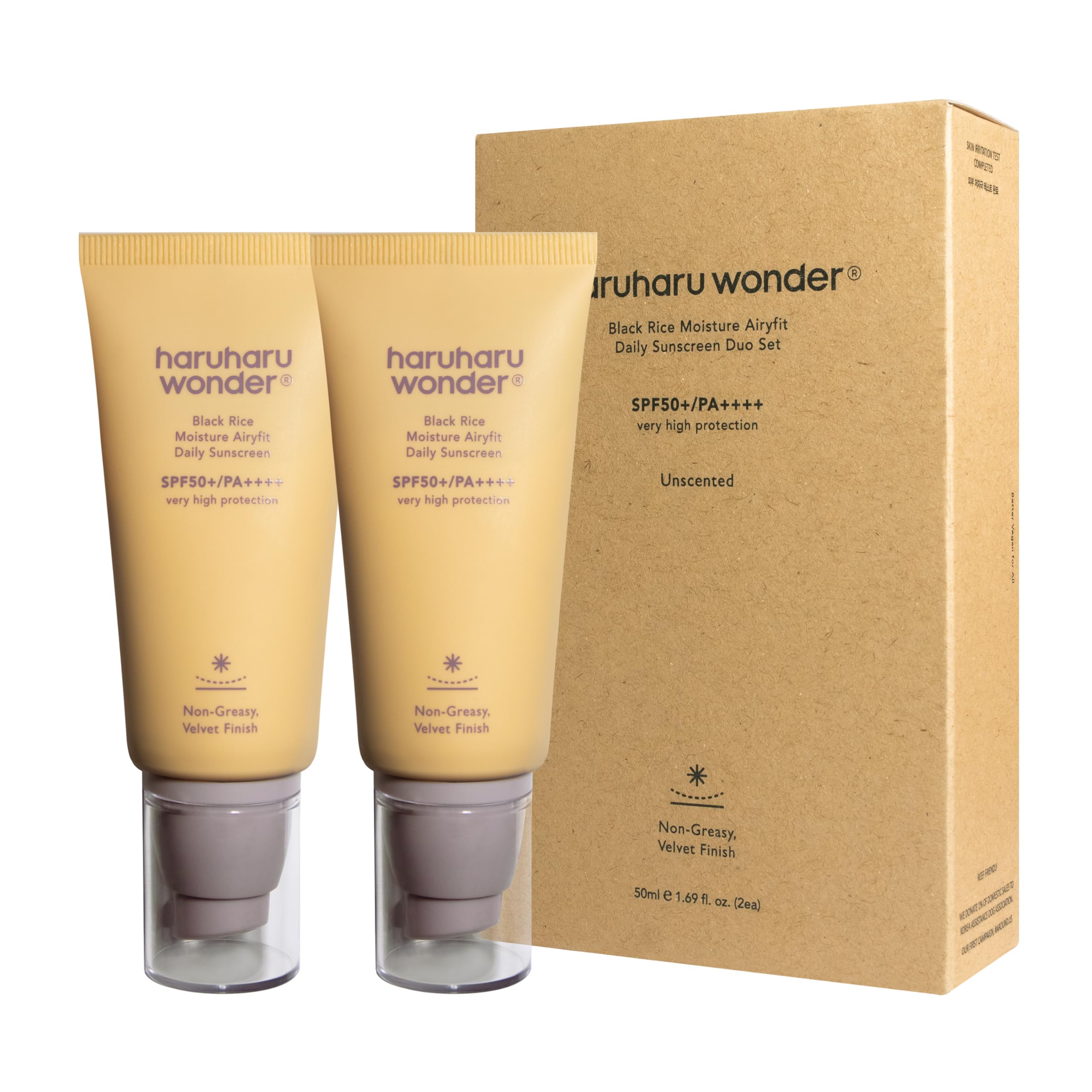 haruharu wonder Black Rice Moisture Airyfit Daily Sunscreen, SPF50+/PA++++, Broad Spectrum UVA/UVB, Hyaluronic Acid, Niacinamide, Daily Sunscreen, Korean Skincare, Vegan, 50ml (Pack of 2)