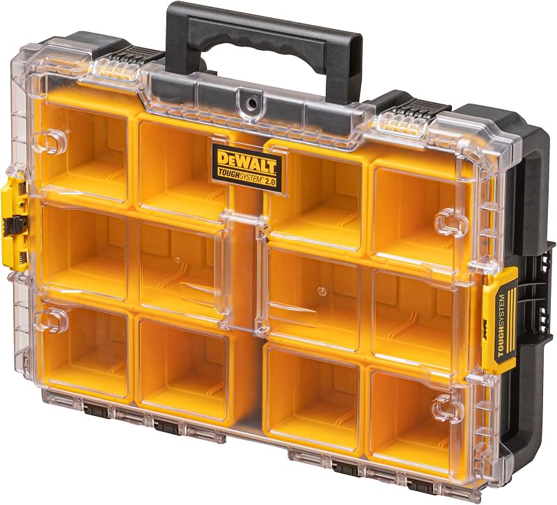 DEWALT DS100 TOUGHSYSTEM 2.0 Toolbox Yellow Clear Lid 10 Deep Cups