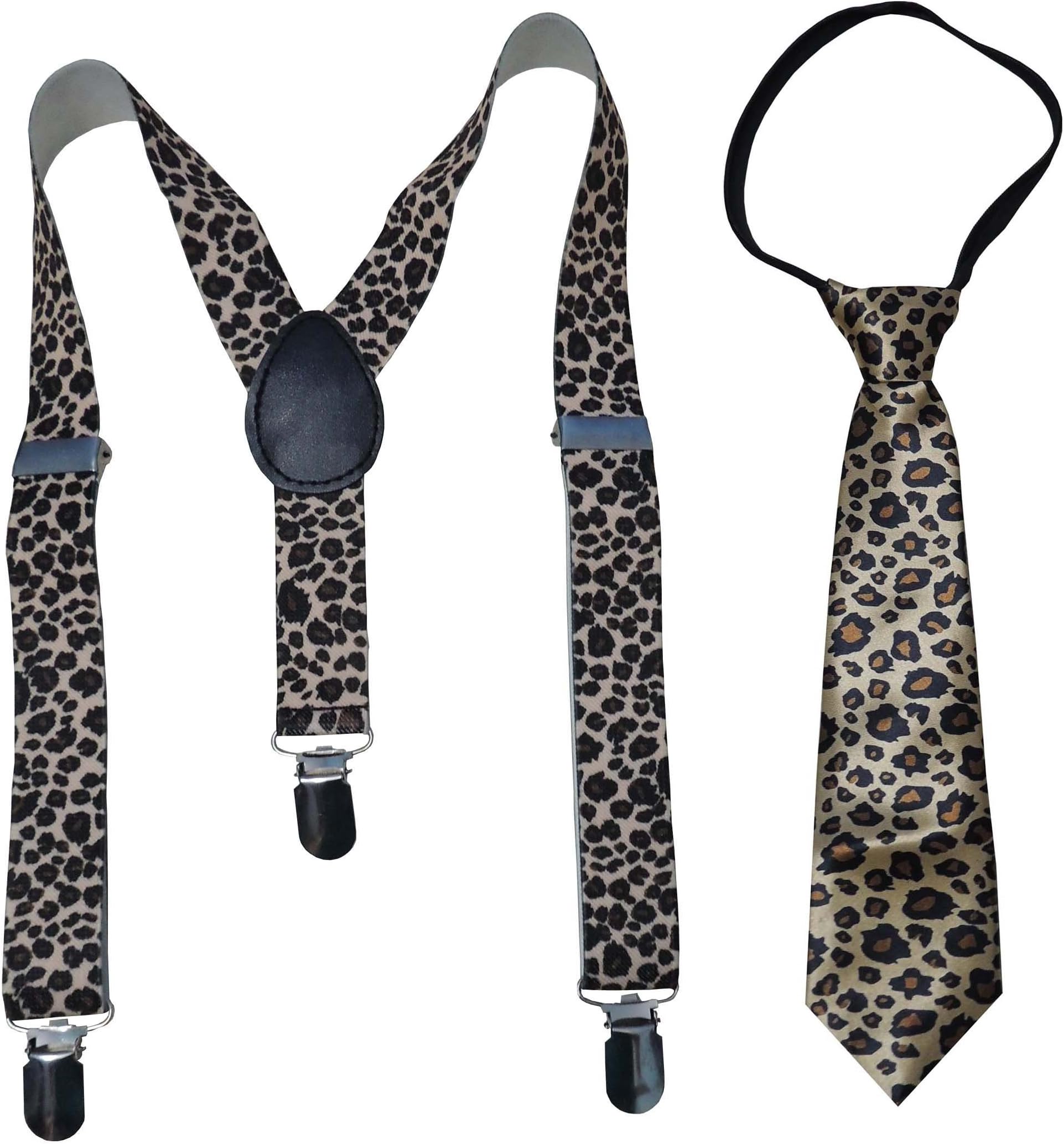 RiyasatAnimal Print Design Y - Back Adjustable Kid's Suspender with Matching Necktie