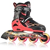 2PM SPORTS Adjustable Inline Skates for Kids, Youth and Adults | Reinforced aluminum frame; lateral support; beginner friendly; triple closure; light-up wheels; 2 non-woven bags