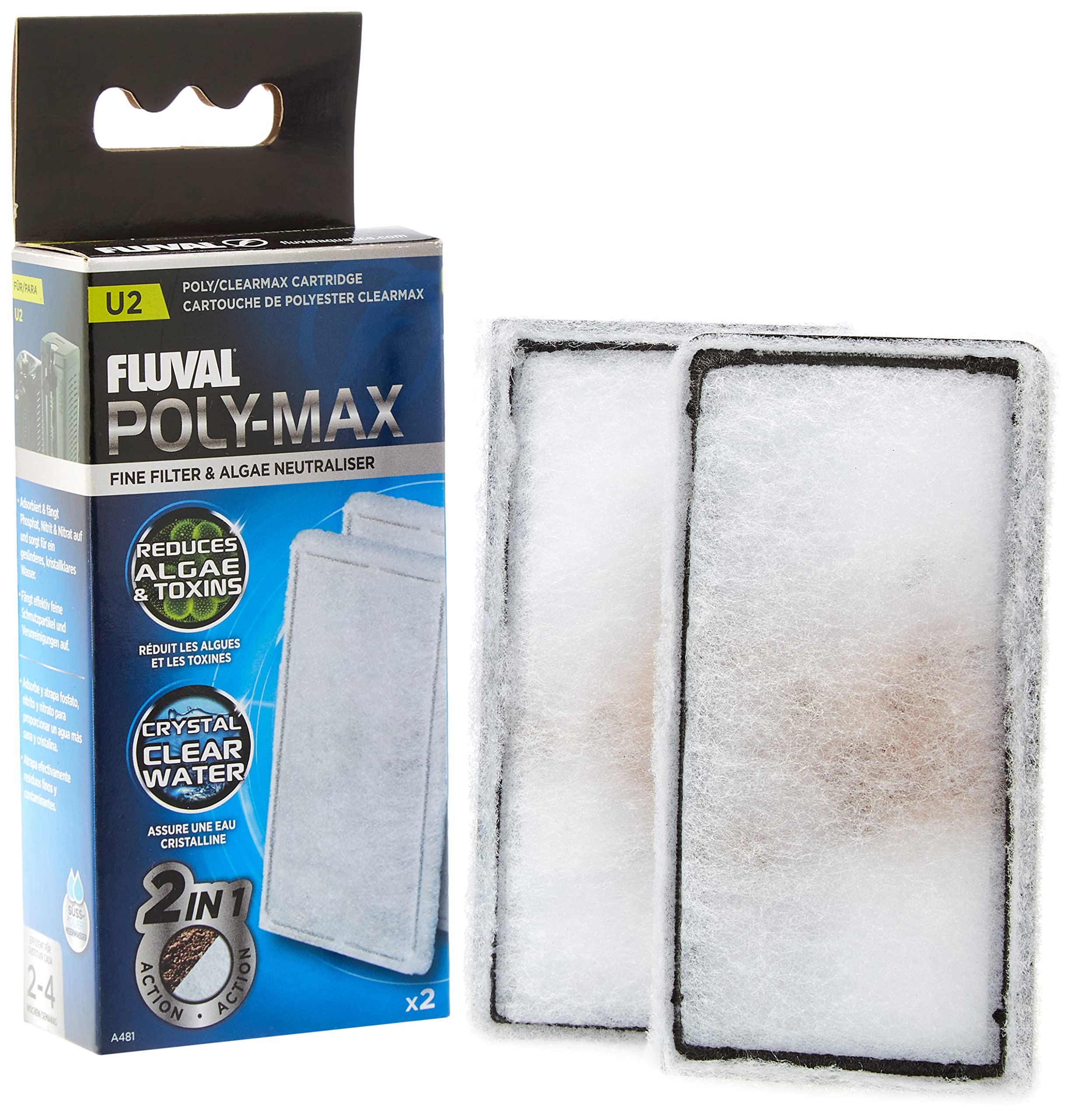 Fluval U2 Filter Media - Poly/Clearmax Cartridge, 2-pack.