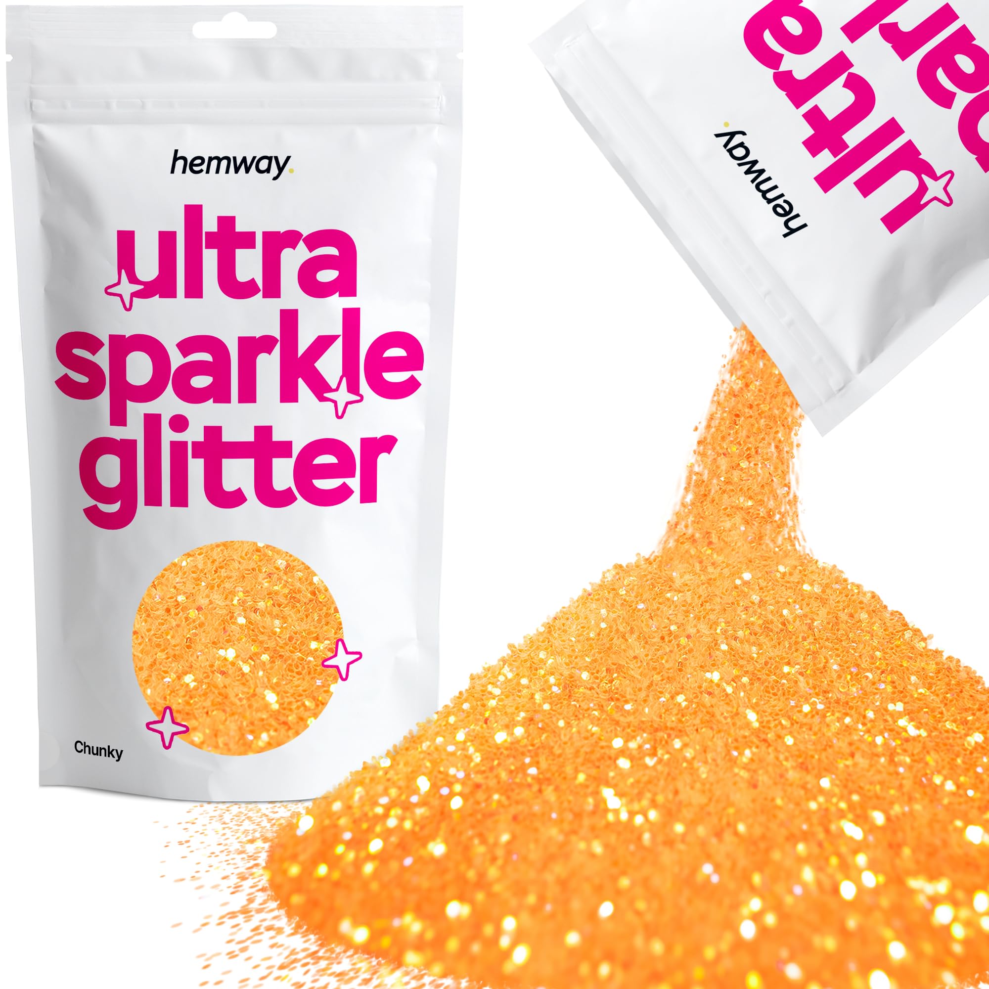 Hemway Ultra Sparkle Glitter Fluorescent Orange 100g Chunky | Glitter for Arts & Craft, Makeup, Nail Art, Crafting, Card Making, Sparkle Decoration — image 1