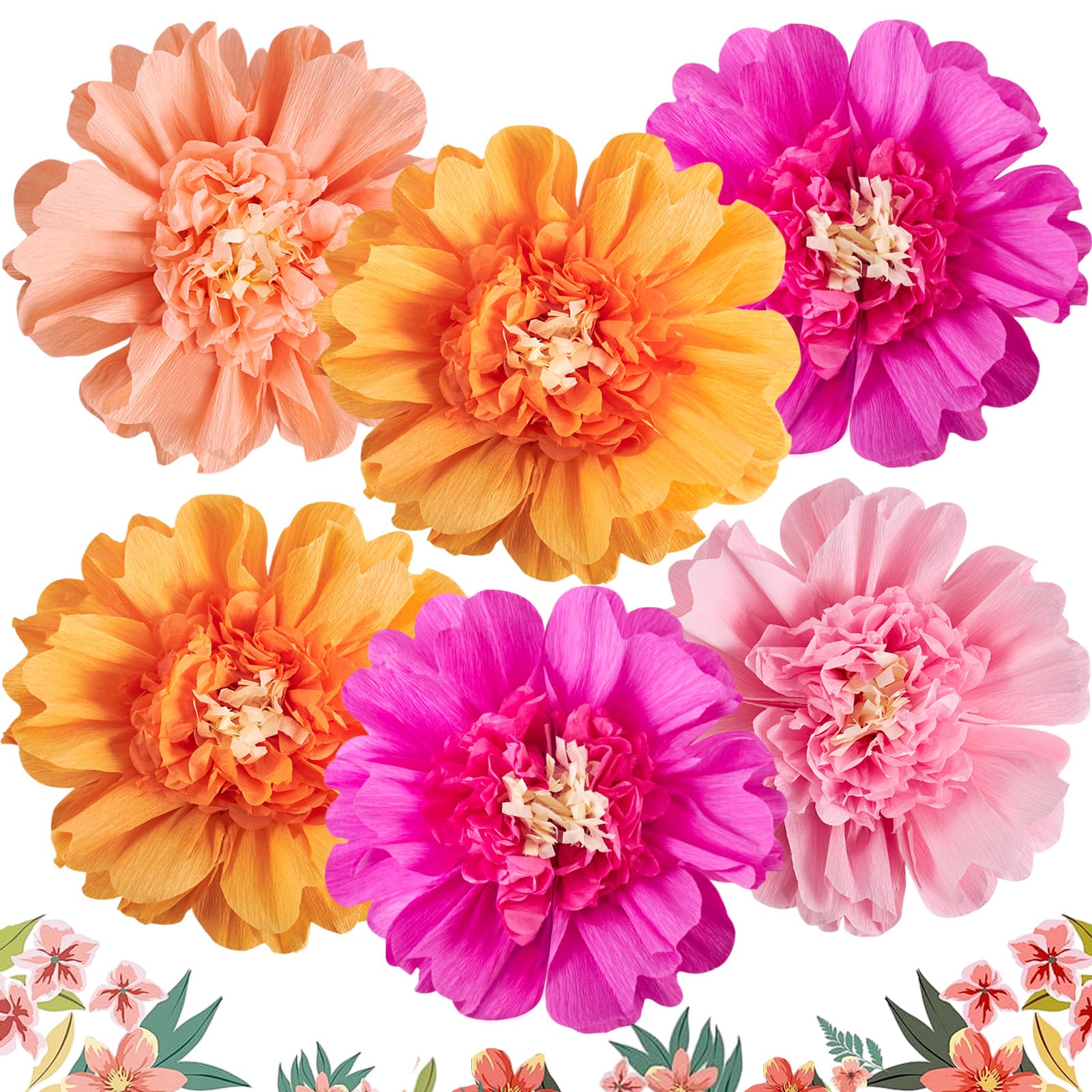 Photo 1 of SUNBEAUTY 6 PCS Hot Pink and Orange Paper Flowers Decorations Crepe Paper Flowers 12 in Tissue Paper Flowers Decorations for Wall Birthday Party Baby Bridal Shower Office Classroom Wedding Carnival