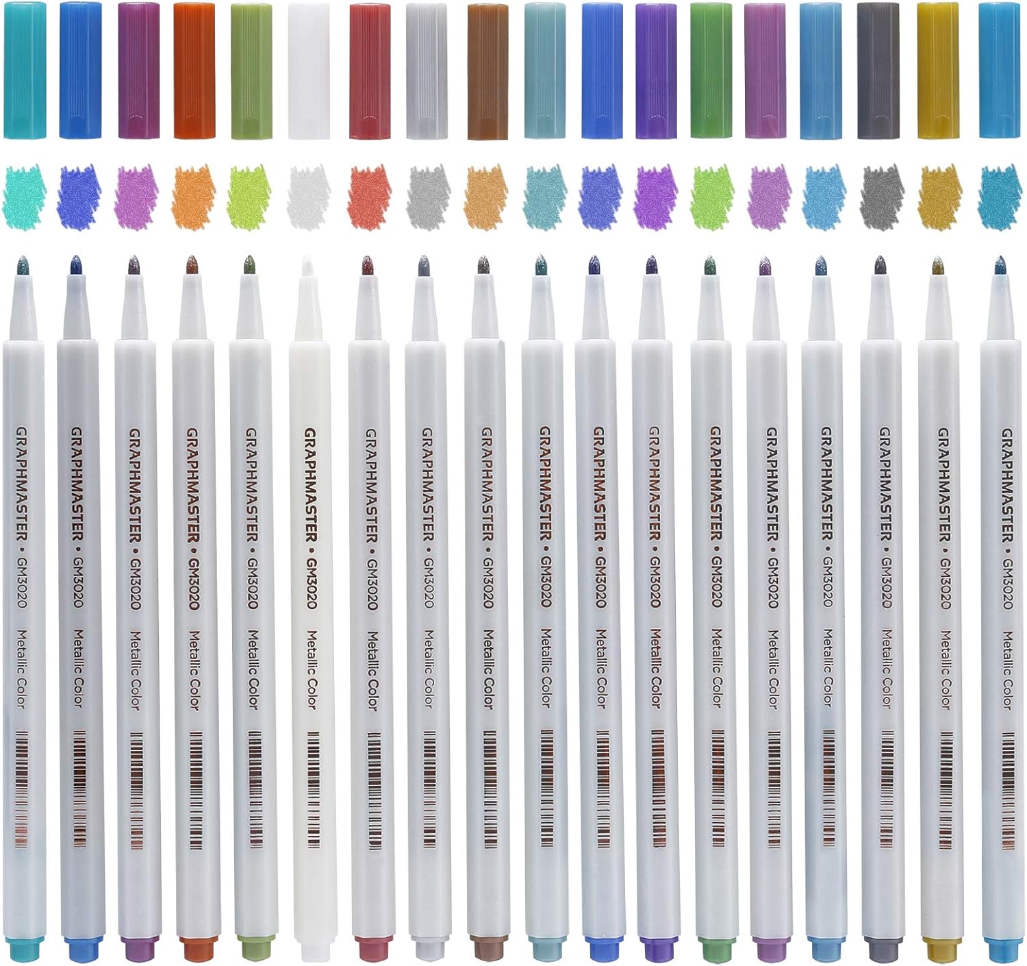 MyArTool Metallic Marker Pens, 18 Assorted Colors Fine Point Metallic Markers Paint Pens for Black Paper, Scrapbooking, Photo Album, Rock Painting, Adult Coloring, Metal, Ceramics, Glass, Card Making: Office Products