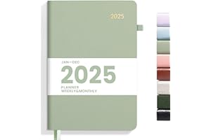 SUNEE 2025 Weekly & Monthly Hardcover Planner 5.5" x 8.3" - 12 Month (January 2025 - December 2025), Small Hardcover Planner, Pocket, Notes, 100 GSM Paper, Sage Green
