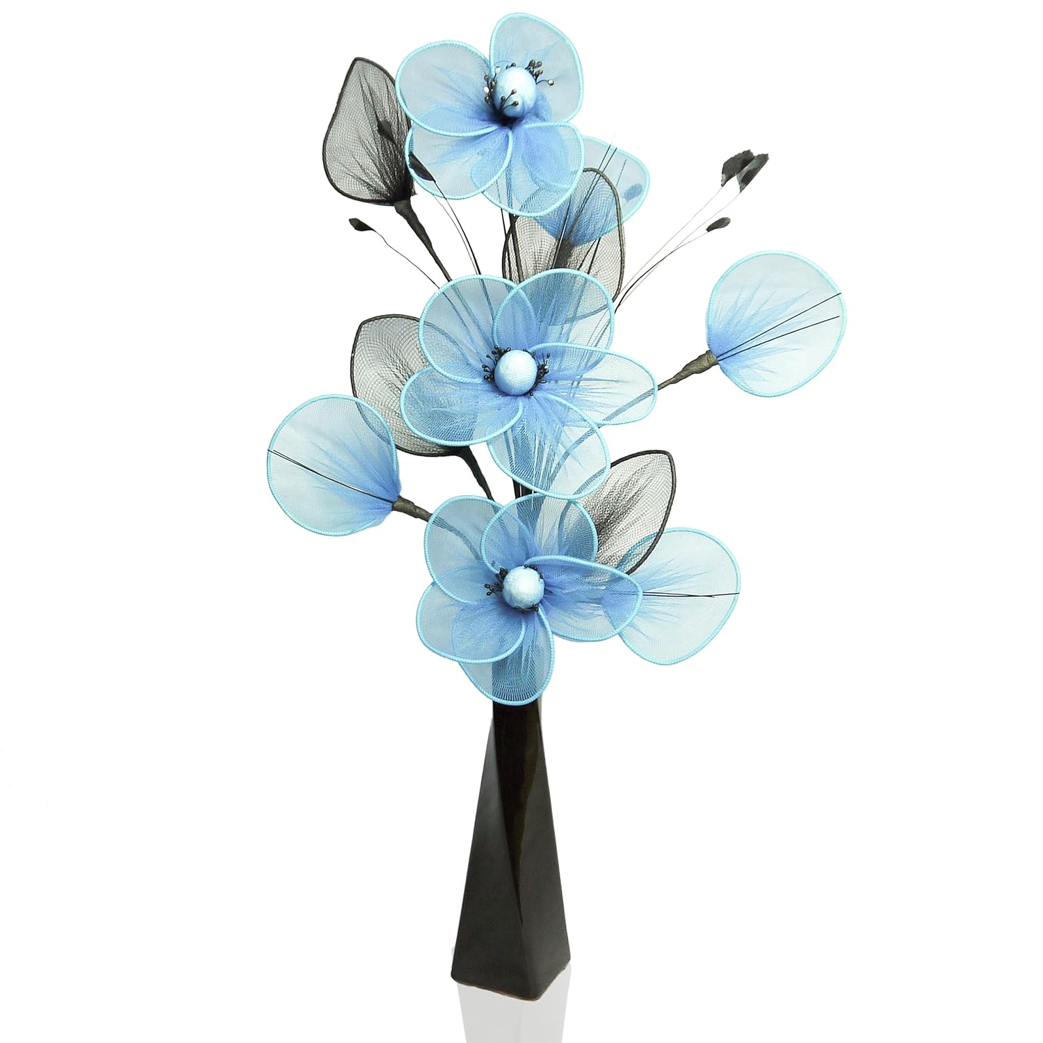 Teal Net Poppy Flower Arrangement Teal Artificial Flowers in Vase