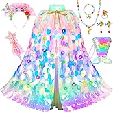 LIMIROLER Princess Dress Up Toys Princess Dress Up Clothes Rainbow Mermaid Cape Kit 9 Pcs Gift Set for Little Girls 3-8 Years