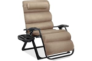 Best Choice Products Oversized Zero Gravity Chair, Folding Outdoor Patio Recliner, XL Anti Gravity Lounger w/Removable Cushion, Cup Holder, Side Tray, 350lb Capacity - Wheat