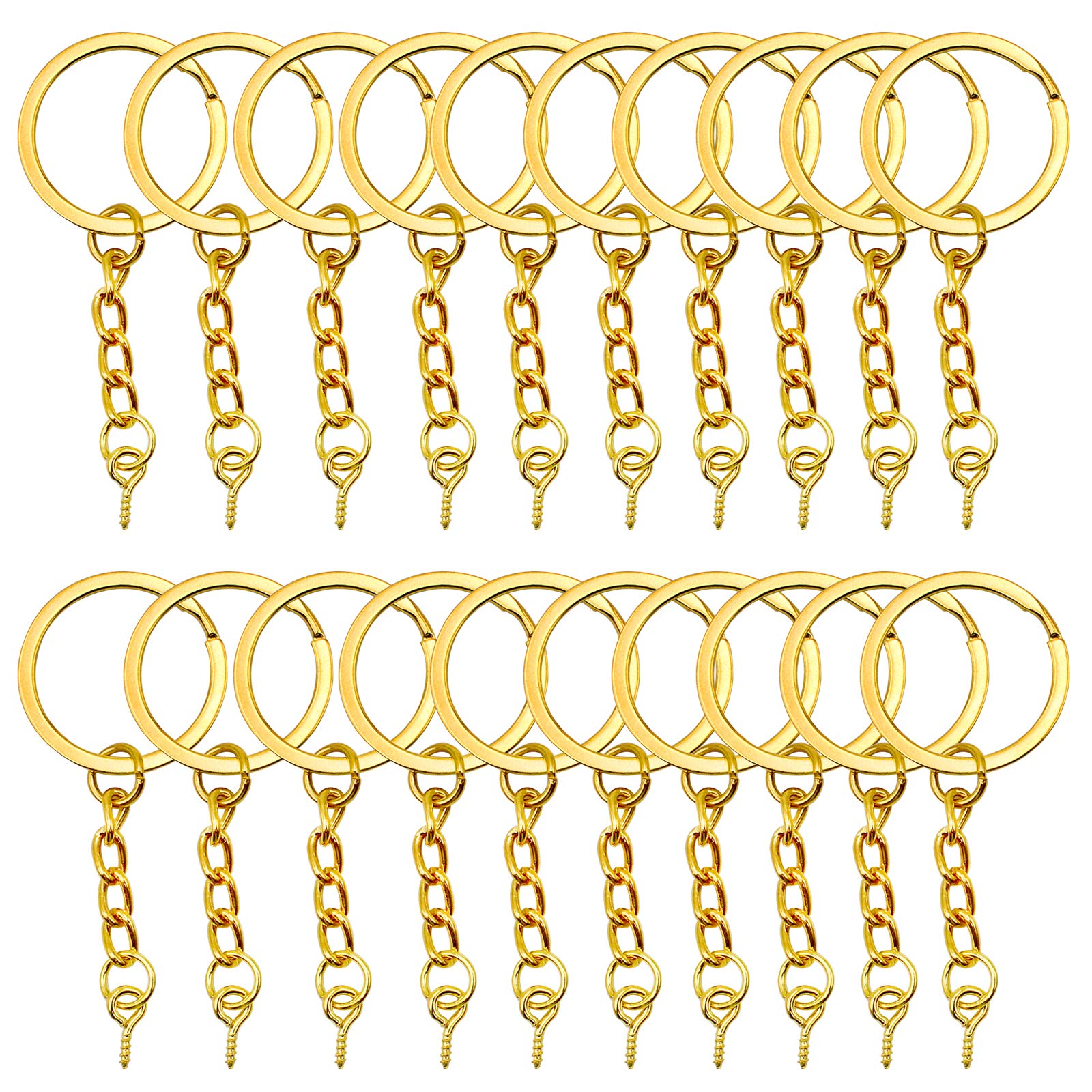 YapitHome 60 Pcs Golden Chain Split Metal Key Chains with Screw Eye Pin - Suitable for Pendants, Key Rings etc
