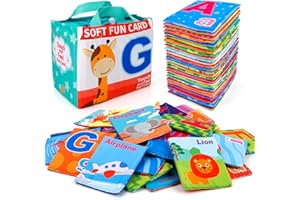 Mini Tudou 26 PCS Baby Soft Alphabet Cards, ABC Learning Flash Cards with Storage Bag, Washable Soft Letter Early Educational Toy for Babies Infants Toddlers Boys and Girls 0 1 2 3 Years Old