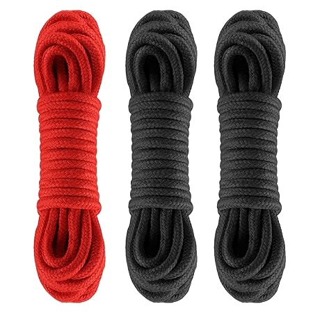 LIHAO 3x 10m Bondageseil Bondage Seile Fesselseil BDSM Schwarz Rot