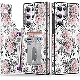LETO for Samsung Galaxy S25 Ultra Wallet Case - Flip Folio Leather Kickstand - Fashionable Flower Designs - Credit Card Holder - Protective Phone Cover for Women and Girls 6.9" - Elegant Pink Flowers