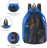WANDF Swim Bag Mesh Drawstring Backpack Navy Blue for Beach Gym Swimming view 6
