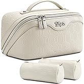 BOYATU Travel Makeup Bag for Women: Cosmetic Organizer Bag with Compartments - Leather Make up Bags Set of 3 (G-2-White)