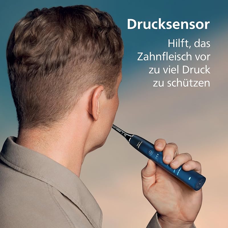 Sonicare DiamondClean elektrische Zahnbürste der 9000er Serie – Schallzahnbürste, sauberere Zähne und Mundpflege mit 4x C3 Premium Plaque Defense-Bürstenköpfen, Aquamarine (Modell HX9911/89)