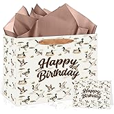 Mallard Duck Birthday Gift Bag for Boys Girls Duck Hunting Birthday Gift Wrap Bag Set with Handle Mallard Wrapping Paper Greeting Card for Kids Baby Shower Hunting Party Favors Decorations Supplies