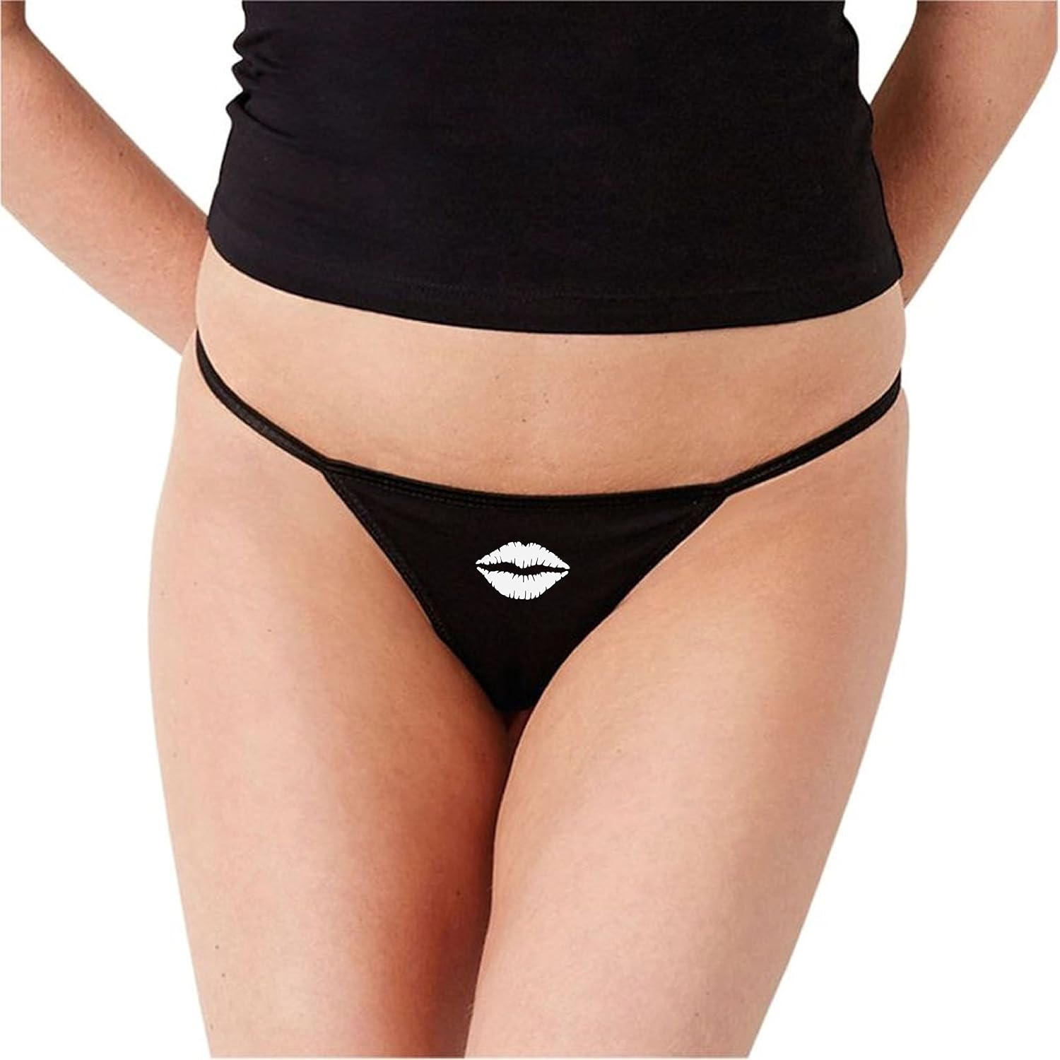 SEXY BABY BUNNY Underwear Kiss Mark Lips Women's Bikini Thong, Black Med Clothing