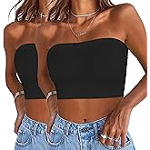 Womens Tube Tops Summer Bandeau Casual Crop Top Going Out Strapless Tank Basic Short Shirt