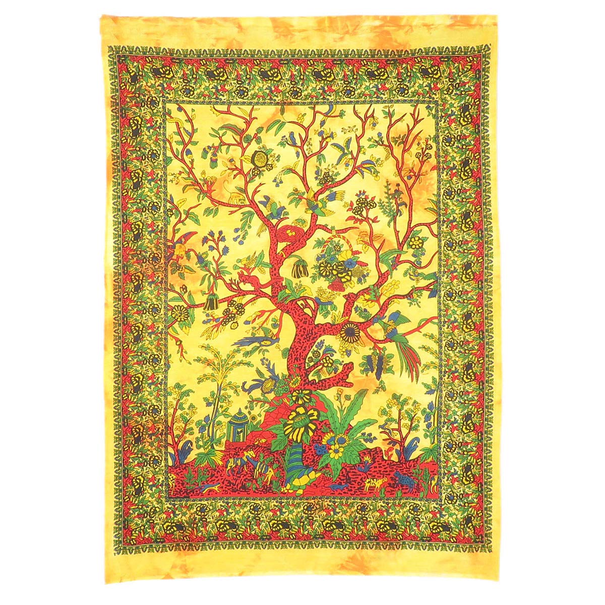 AVA Collections Tree of Life Wall Art Yellow Wall Hanging Tapestries Indian Cotton Floral Decor Wall Blanket Hippie Boho Tapestry for Bedroom and Living Room (Yellow, 40 x 30 inches)