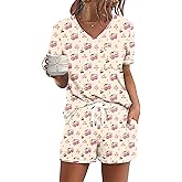 Ekouaer Women's Pajamas Sets Short Sleeve Lounge Sets Sleepwear Casual Two Piece Pjs With Pockets