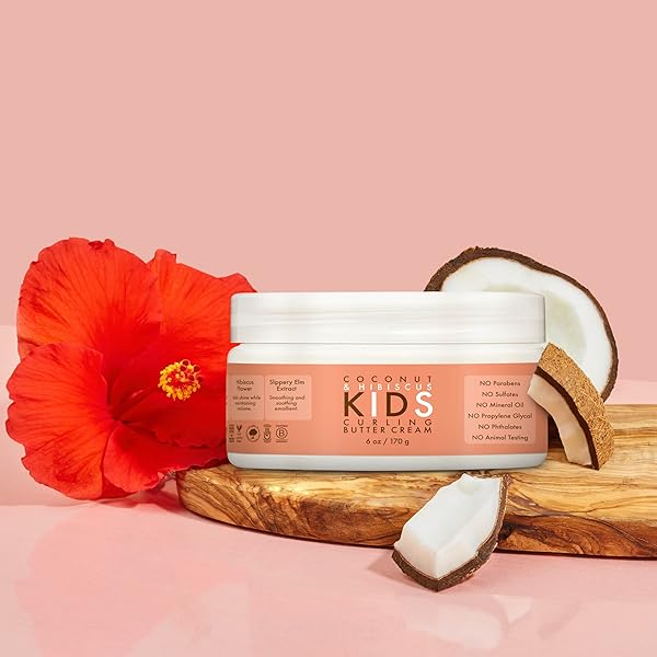 SHEAMOISTURE KIDS CURLING STYLING CREAM FOR CURL DEFINITION COCONUT & HIBISCUS CURL AND DETANGLE KIDS HAIR 6 OZ