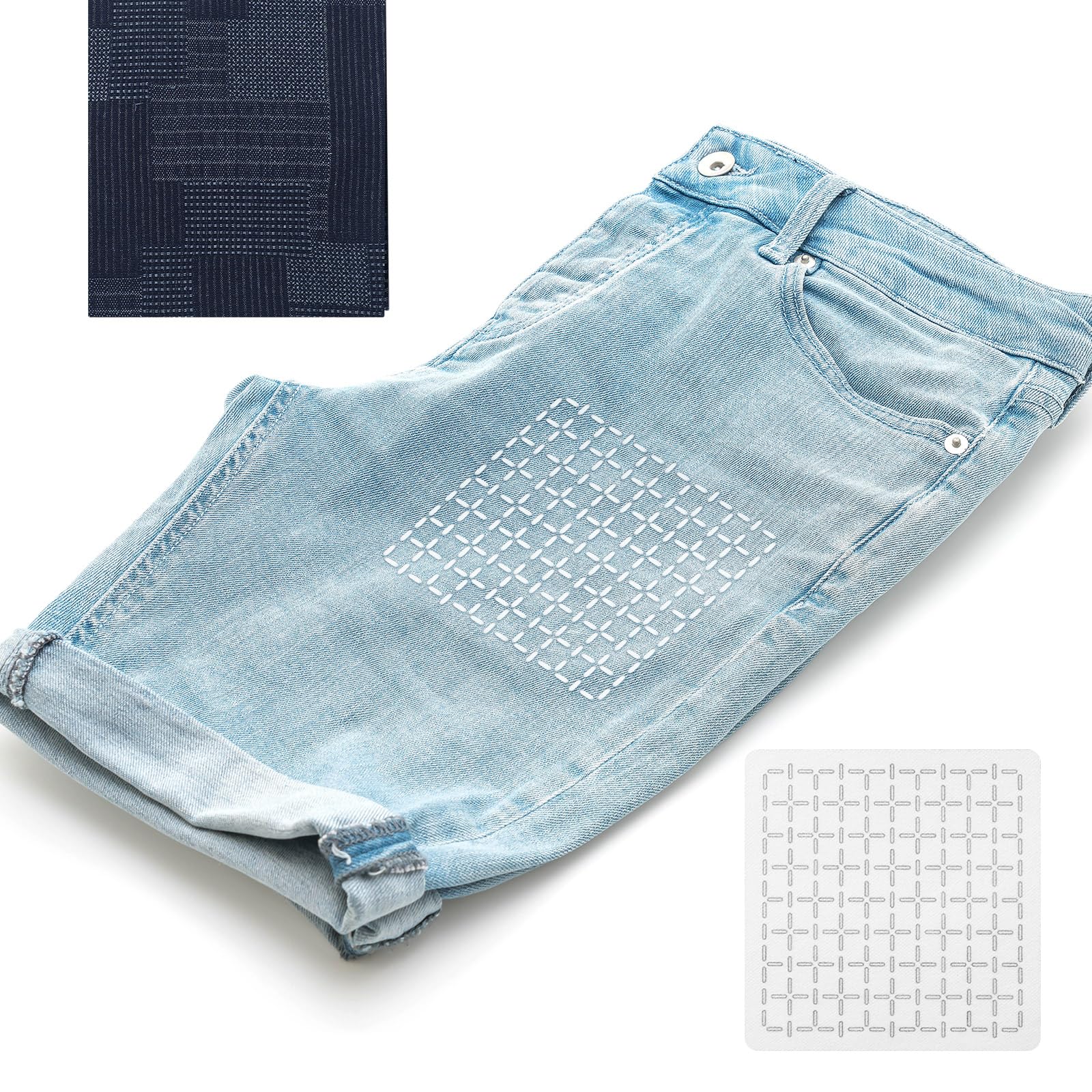 Hahafelt Sashiko Kit Sashiko Thread and Needles Thimble Denim Fabric Water Soluble Japanese Embroidery Kit for Beginners Hand Quilting and Mending, Sewing Supplies